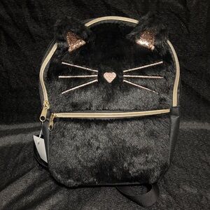 Black Cat Faux Fur Backpack